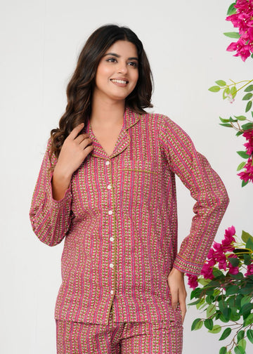 Dark Pink Leafline Night Wear Set