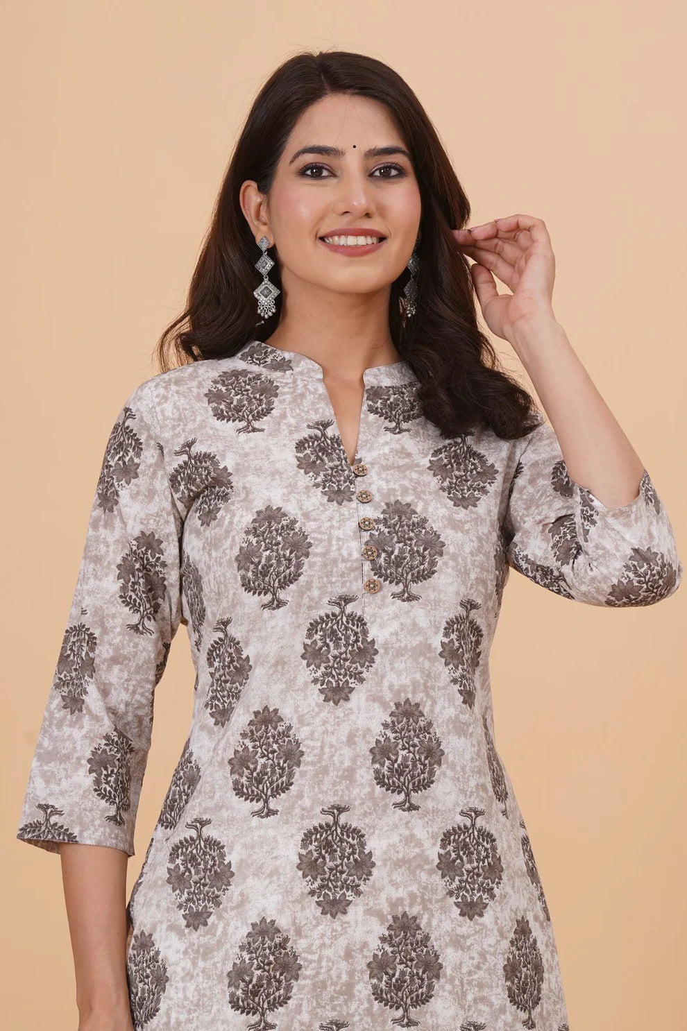 Dusk Gray Boota Print Kurti