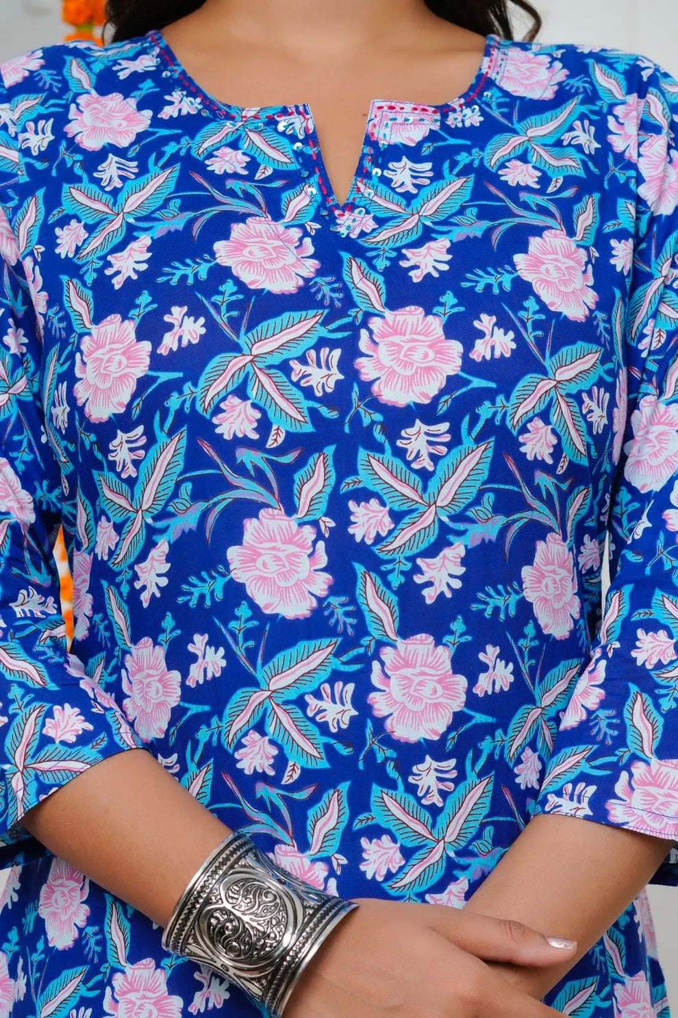 Neel Gulzar Kantha Neck Cotton Kurti