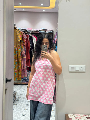 Pastel Pink Halter Neck Cotton Top