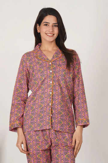 Pink Whisper Stripes Night Wear Set