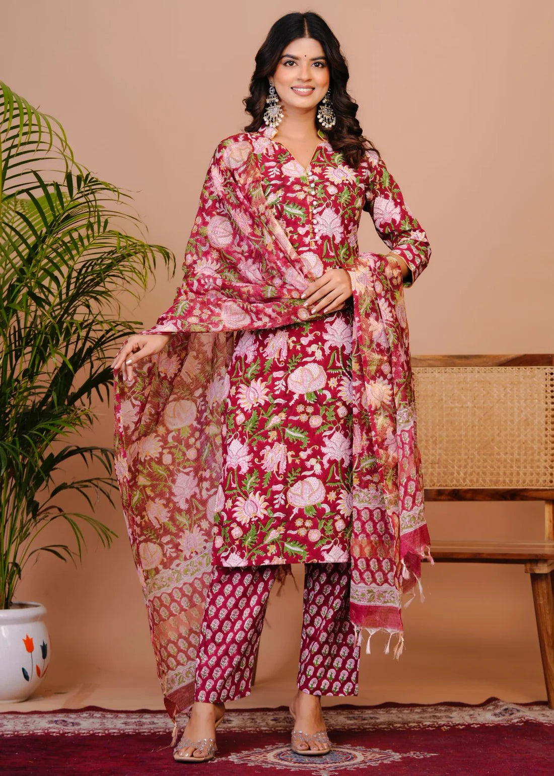 Red Blush Kota Dupatta Suit