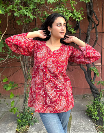 Nush- Hand Block Print Corset Back Short Kurti