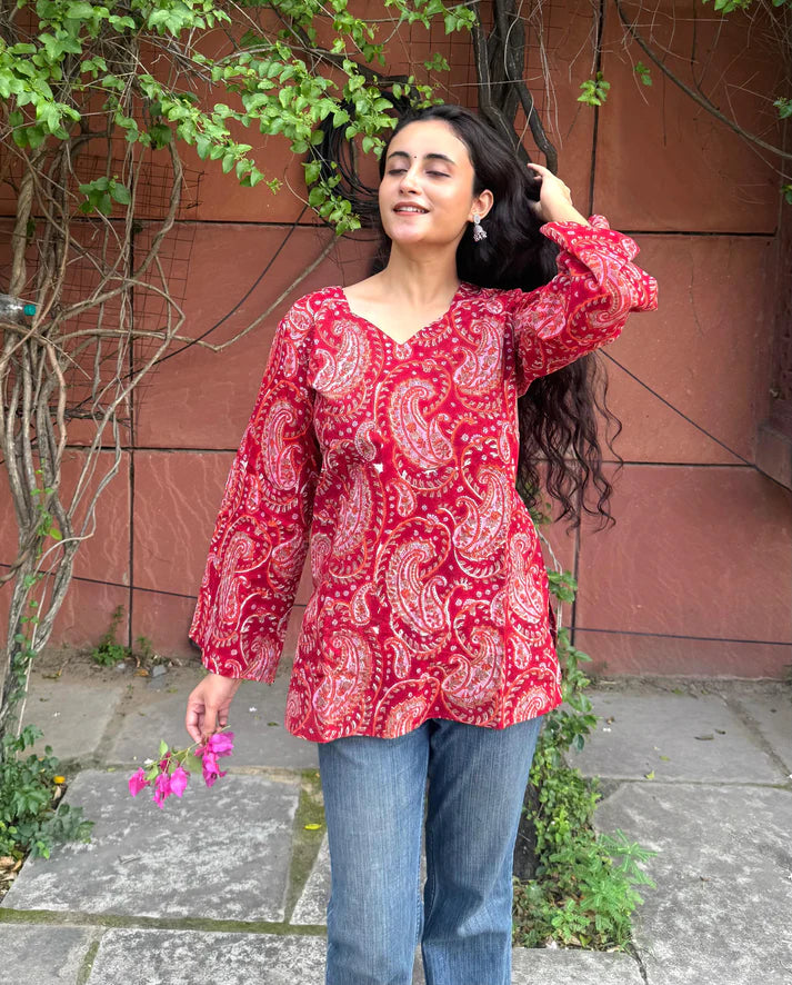 Nush- Hand Block Print Corset Back Short Kurti