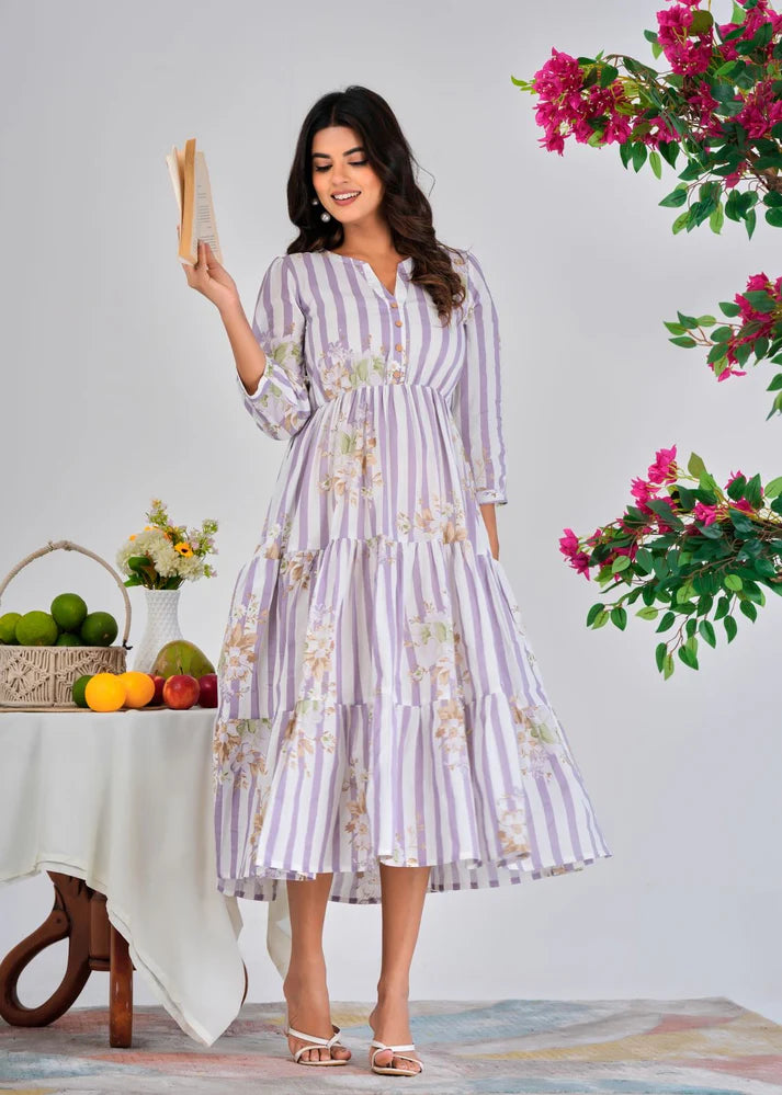 Lilac Stripes Cotton Dress