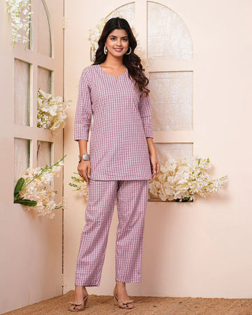 Purple Geometrical Pattern Night Wear Set