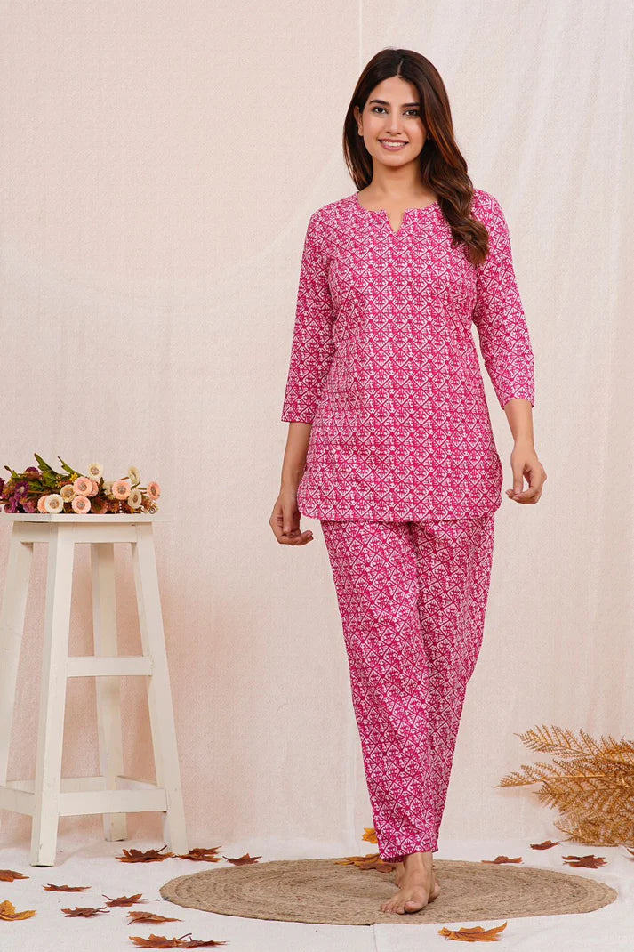 Magenta Mosaic Night Wear Set