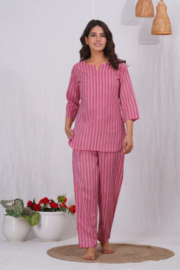 Pink Stripes Night Wear Set