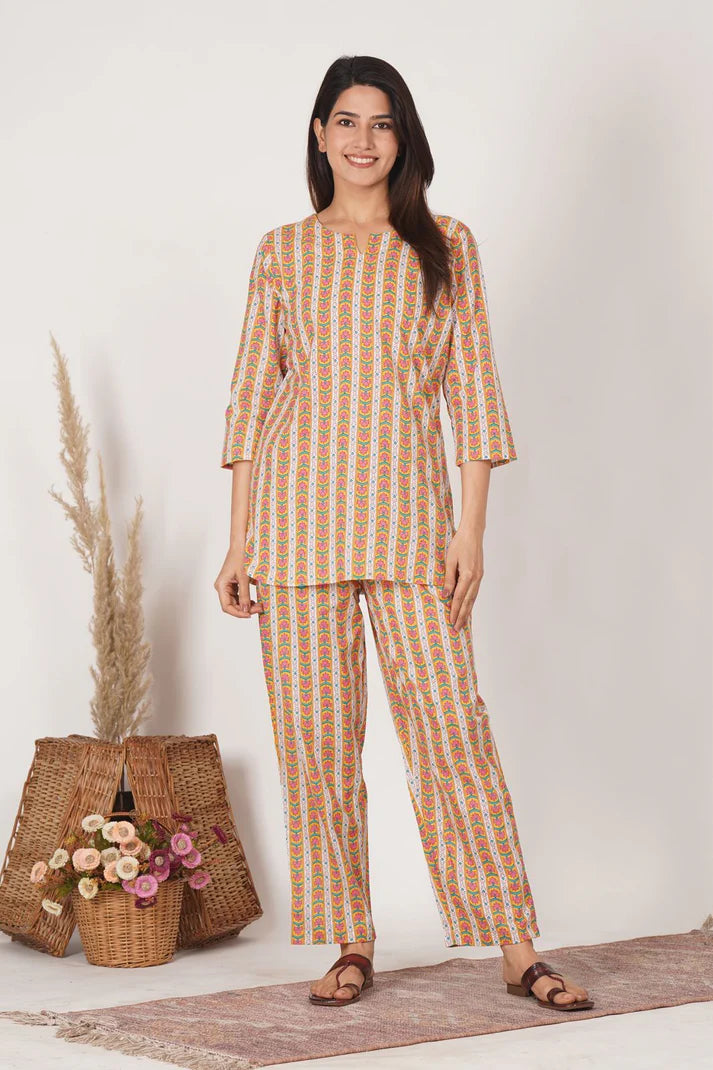 Yellow Geometry Night Wear Set