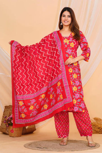Red Radiance Cotton Afghani Suit