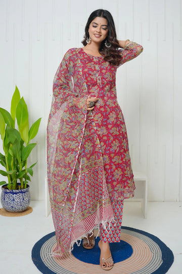 Red Bagicha Kota Doriya Suit