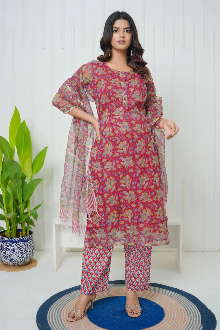 Red Bagicha Kota Doriya Suit